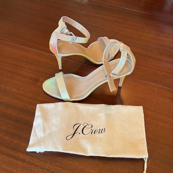 J. Crew Ankle Strap Sandal Size 7 Iridescent Snake Embossed Leather - Picture 8 of 8